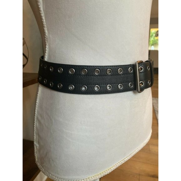PRADA Black Leather Silver Grommet Belt - Picture 3 of 8